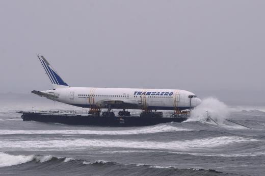 Plane on a platform in the sea 