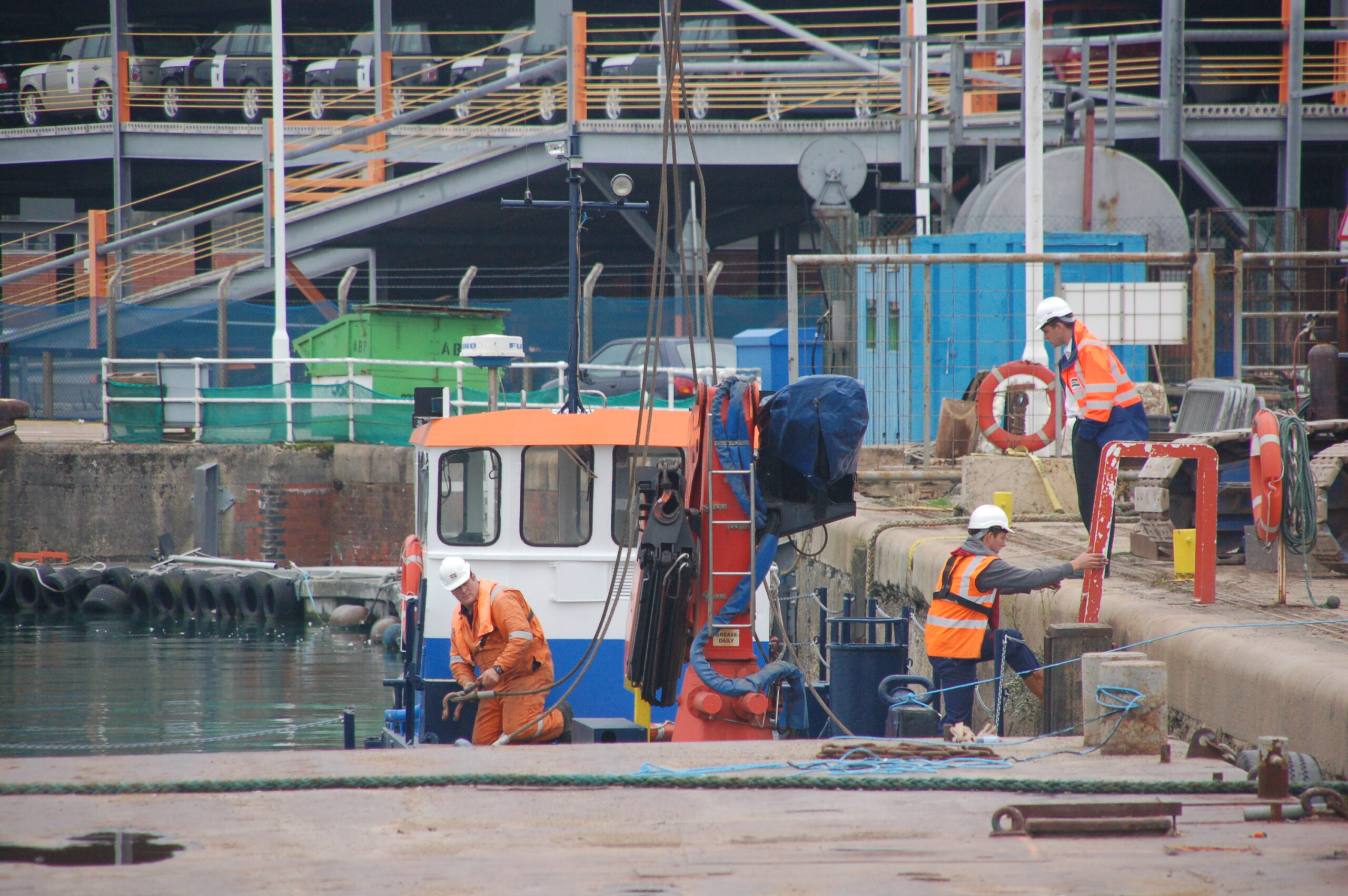 Employees working on the dock 